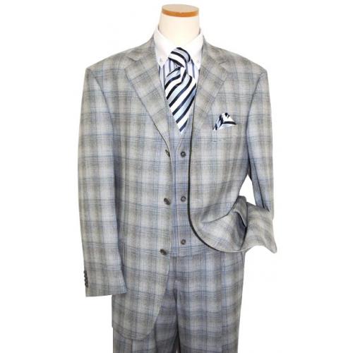 Extrema by Zanetti Black/White Houndstooth Sky Blue Windowpanes Super 140's Wool Suit